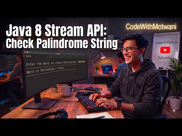 Java 8 Stream API: Check Palindrome String | Java 8 Coding Interview Question
