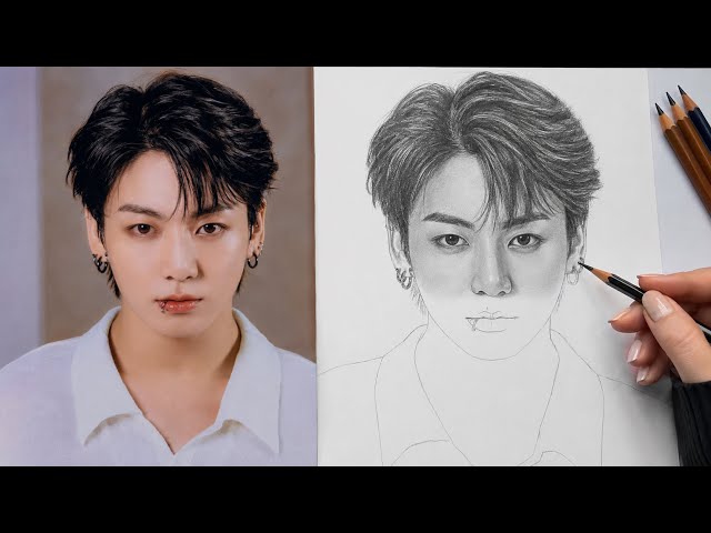 How to Draw BTS Jungkook | Realistic Pencil Portrait Tutorial
