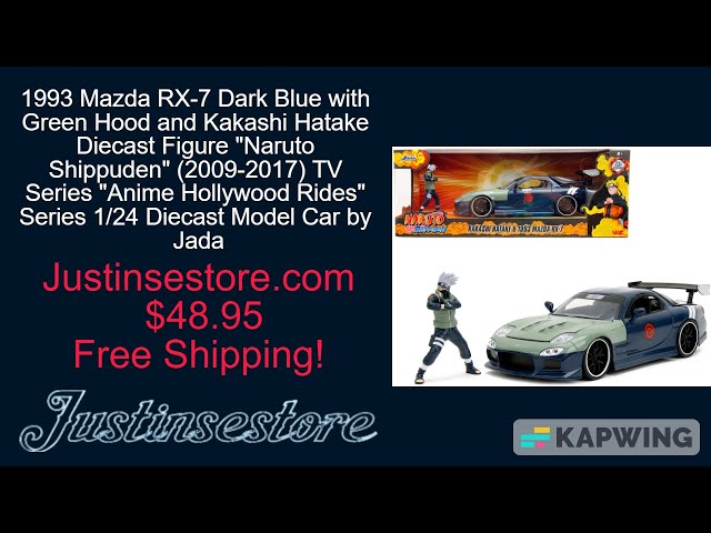 1993 Mazda RX-7 Dark Blue with Green Hood and Kakashi Hatake Diecast Figure Naruto Shippuden