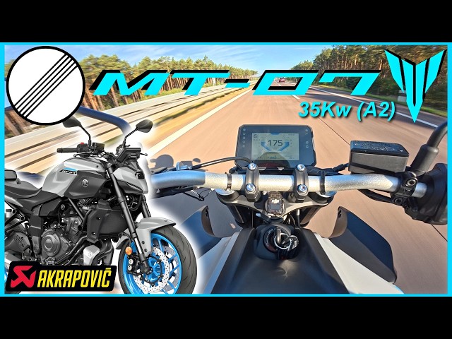 Yamaha MT-07 ll  AKRAPOVIC Exhaust ll Autobahn Top Speed Test - A2 35Kw restricted