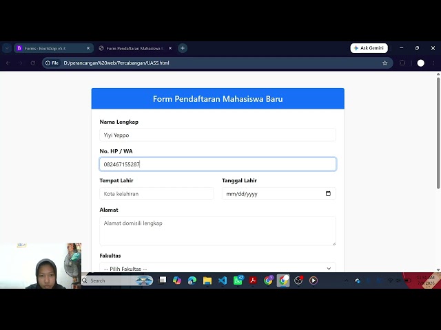 TATA CARA PENGKODINGAN MENGGUNAKAN BOOTSTRAP DENGAN MEMBUAT FORM PENDAFTARAN MAHASISWA BARU