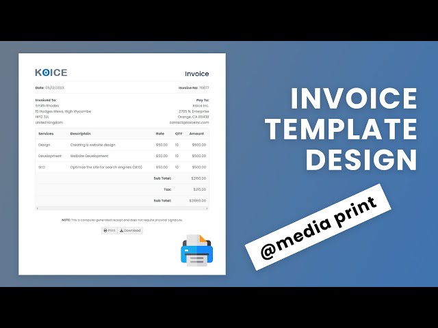 Create An Invoice Template Design With CSS @media print | HTML and CSS | Invoice Template