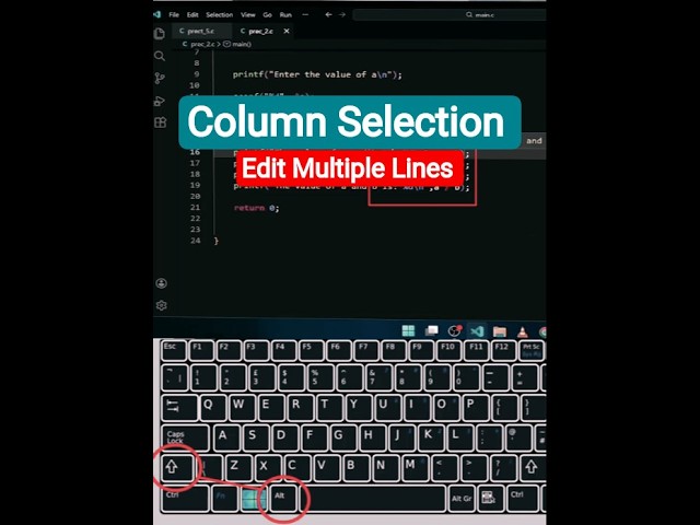 How to Edit Multiple Lines in VS Code (Column Selection) #shorts