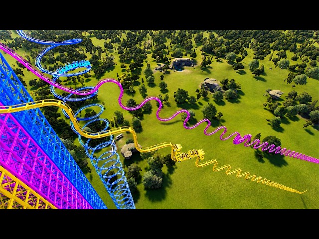 Spiral vs Wavy vs Stairs Down Roller Coaster - Planet Coaster 2