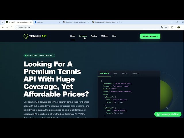 🎾 Tennis API Dashboard with JavaScript | ATP Rankings, Players & Live Tennis Data