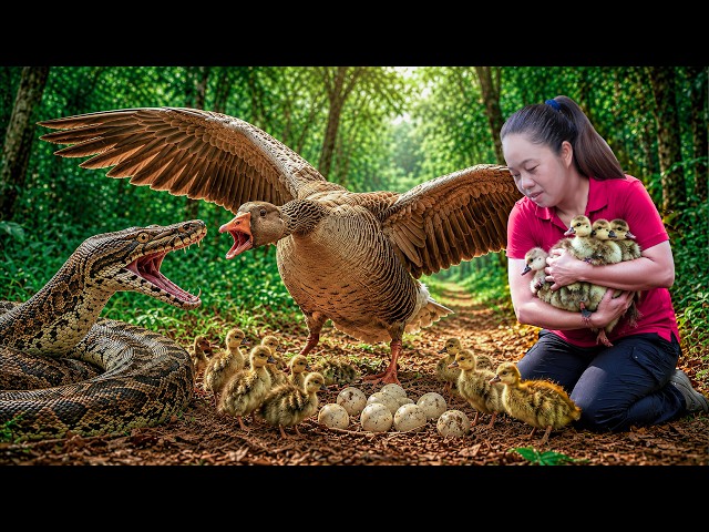 Harvesting Rare Wild Geese & Black Eggs in the Forest | Saving Ducklings from a Giant Python Attack!
