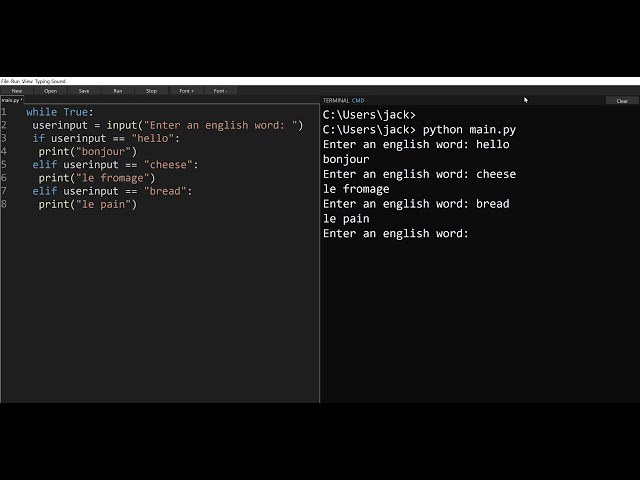 Python While Loops, print, input, if, elif - Let's make a French Dictionary - Coding for Beginners