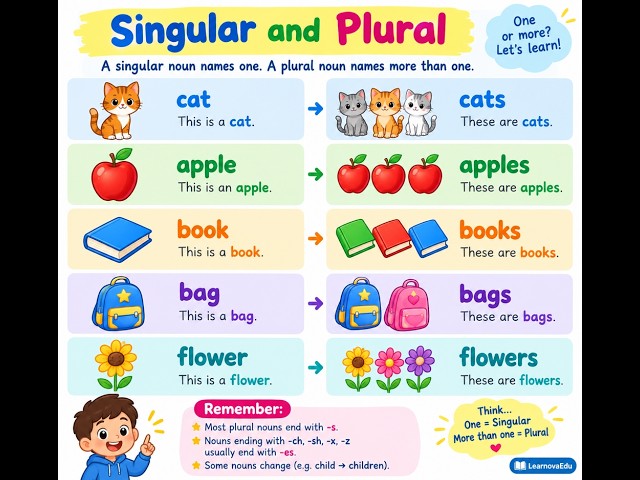 Singular & Plural Nouns for Kids! 📚✨ | Easy English Grammar