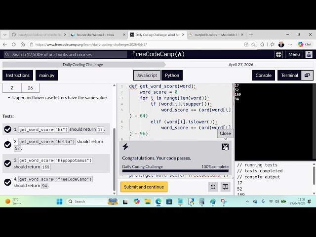Word Score - 27 April 2026 - Python Version on freeCodeCamp