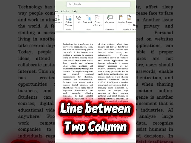 Line between two columns #xcelin #msword #msoffice #tutorial #shorts