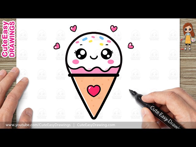 How to Draw Cute Ice Cream Cone Easy | Kawaii Ice Cream Drawing for Kids & Toddlers!