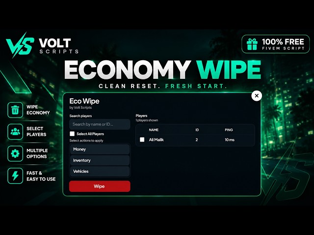 [Free] EcoWipe | FiveM Server Economy Wipe Tool [ESX/QB/QBox] | Volt Scripts