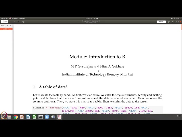 Week 2: Lecture 12: Data in tabular form: Properties of elements