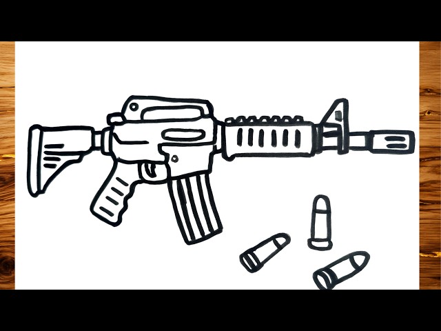 How to Draw a Gun for Beginners ✏️ Easy M16 Gun Drawing Step by Step