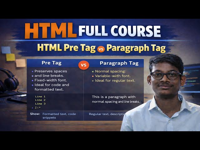 HTML FULL COURSE | Html Pre Tags vs paragraph tags | html in Telugu | Part 5