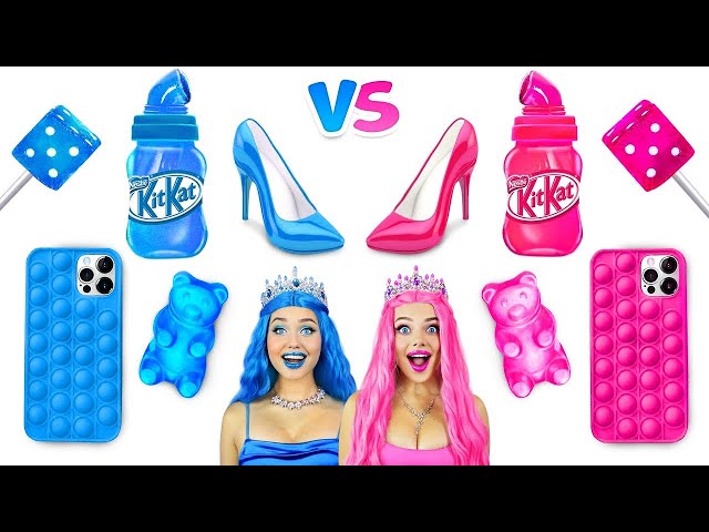 Pink vs. Blue Food Challenge | Chewing One Color of Gum for 24 Hours | Epic War by RATATA