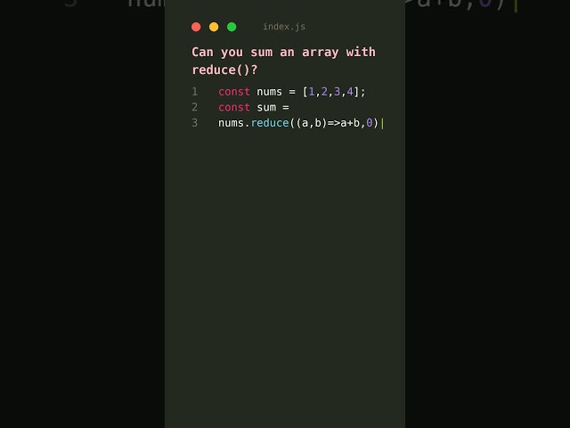 Sum Array in One Line — Reduce Hack! #shorts #javascript