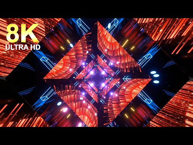 8K Futuristic Neon Red and Blue Cyberpunk Tunnel VJ Loop Background