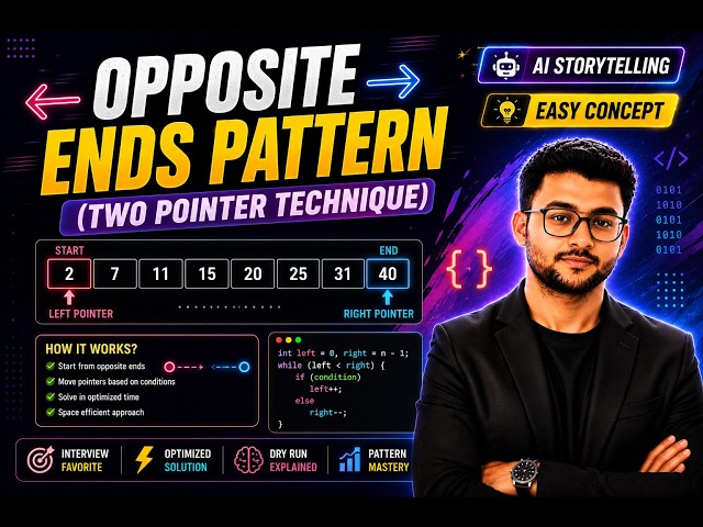 Opposite Ends Pattern Explained | The Two-Pointer Technique (DSA for Beginners)