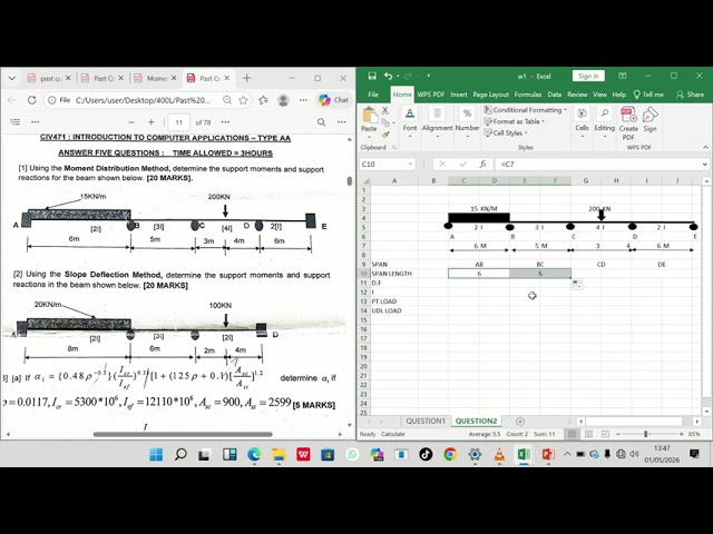 Calculating moment distribution with excel