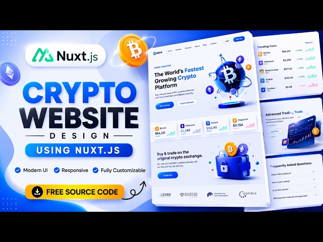 How to create Crypto Website Design Using Nuxt.js with Free Source Code
