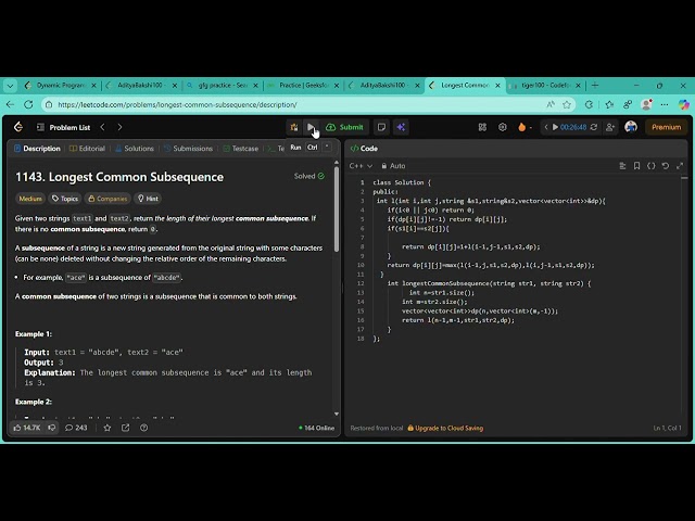 🔥 LeetCode | Longest Common Subsequence (LCS) | Dynamic Programming | C++ Solution Explained