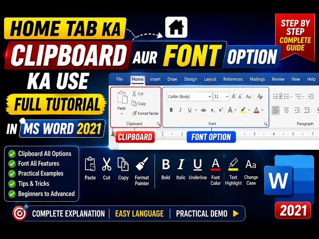 WORD 2021=HOME TAB=CLIPBOARD / FONT OPTION