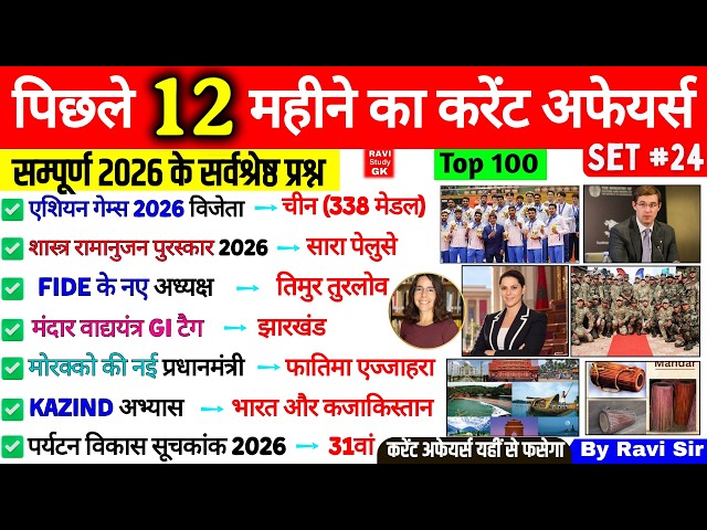 Last 12 Months Current Affairs 2026 | January 2026 to October 2026 | Imp ssc cgl bpsc up pet railway