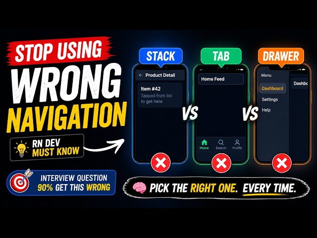 React Native Navigation Explained: Stack vs Tab vs Drawer — and When to Use Each|#DevInterviewSeries
