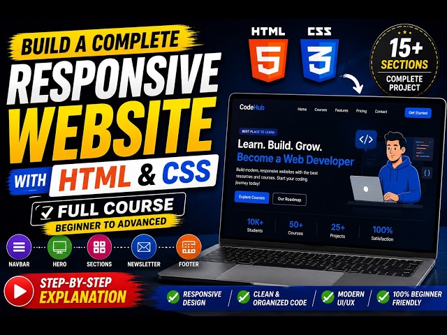 Build a Complete Responsive Website with HTML & CSS | Full Course for Beginners (2026)