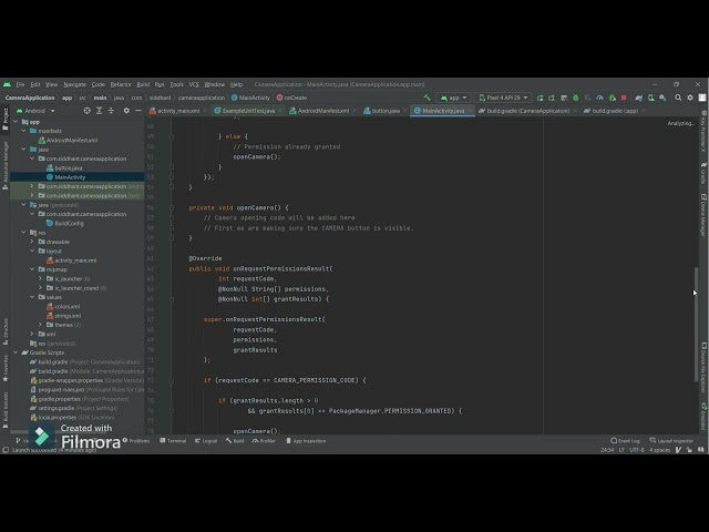 Camera Application using android studio