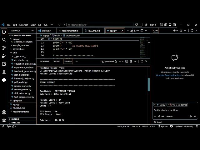 Task Demo - DAS001776 - Resume Reviewer | AI Resume Reviewer using Python, NLP & Machine Learning