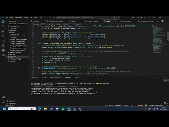 GPU Post-Processing Pipeline for Game Screenshots in Triton