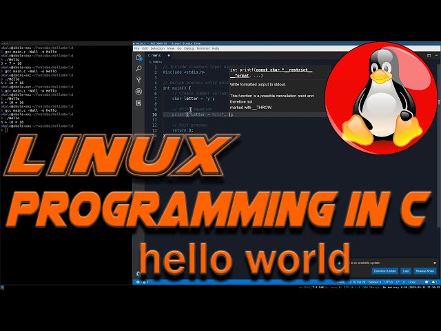 Learn C Programming Tutorial for Linux 1: Hello World + Basics