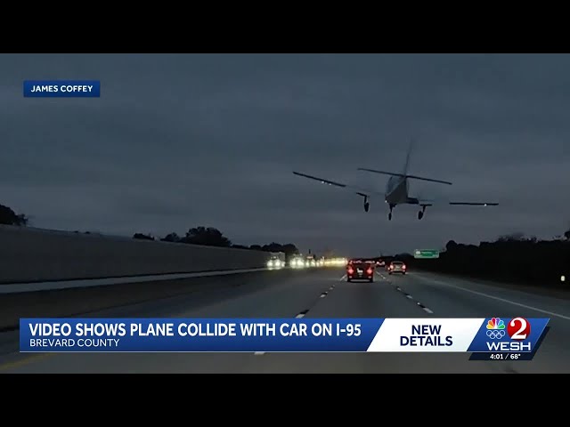 Dramatic video shows plane crash, collide with car on Florida interstate