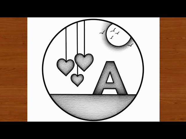 Easy Circle scenery drawing|Easy A letter drawing with Pencil Shading Hanging Heart| beginners Art