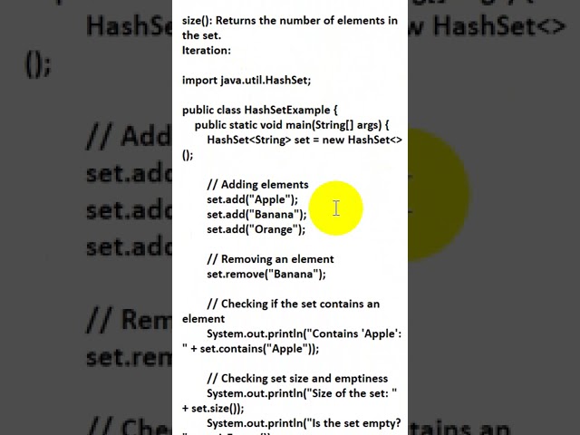 important methods in hashset java