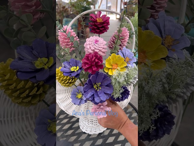 Pine Cone Flowers/ Flowers in a basket/ Pine Cone Project #pinecones #ytshorts #crafting #spring