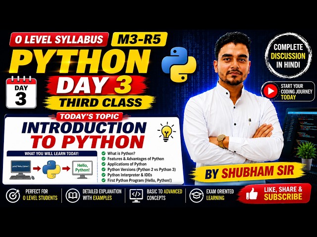 Introduction to Python in Hindi | Python Tutorial for Beginners | O Level M3-R5 | BCA |B.Tech | MCA