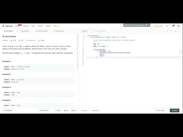 Sort Colors Leetcode || Python