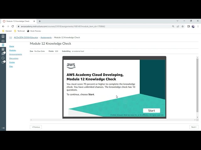 AWS Developing  Module 12 Knowledge Check - Anand K