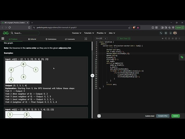 BFS of Graph | GFG Solution in C++ | Breadth First Search Using Queue