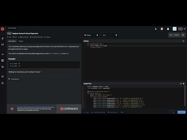 codewars python  Beginner Series #1 School Paperwork