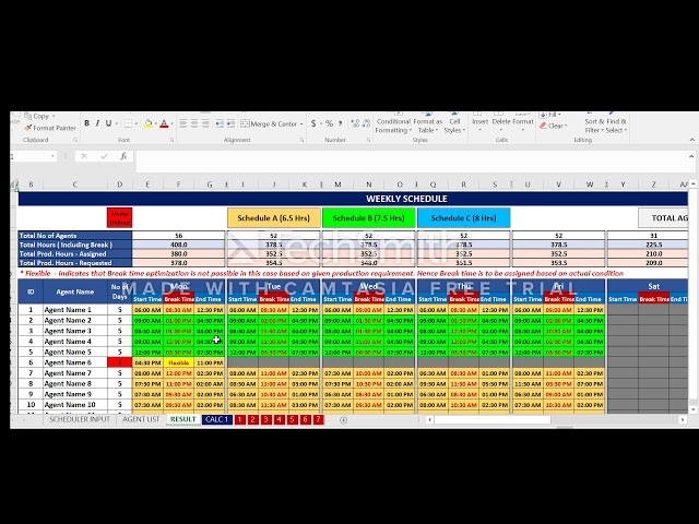 Call Center Staff Scheduler or Workforce Management Tool using Excel / VBA