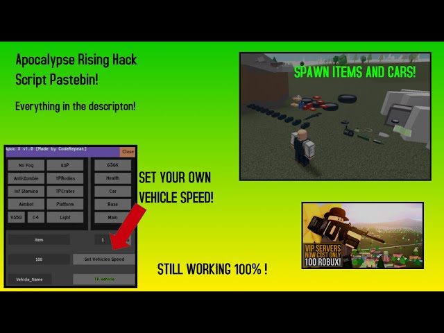 Apocalypse Rising Gui Script Pastebin 2020 (Tp cars and spawn items!)