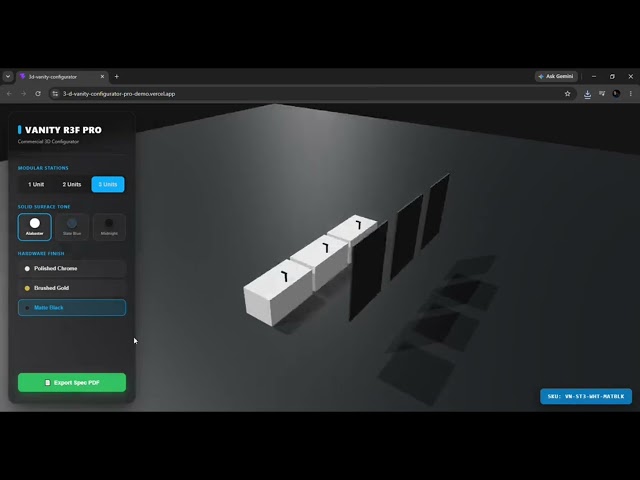 Premium Interactive 3D Vanity Configurator | React Three Fiber & Next.js