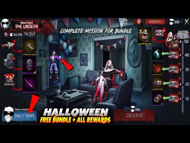 Halloween 2 Free Bundles + All Rewards 🤯 Oct 16 The Unseen Event Free Fire | New Event Free Fire ...