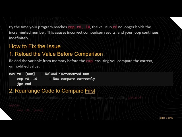 Why Does My Assembly Program Keep Running Past 10 Despite a Correct Comparison?