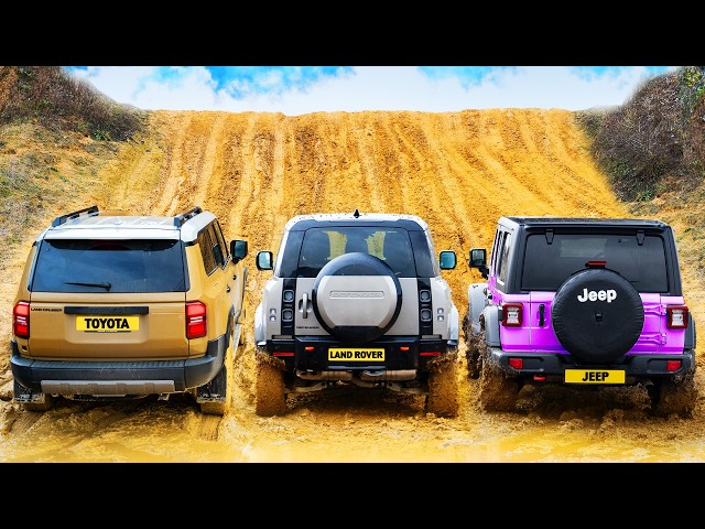Toyota Land Cruiser vs Land Rover Defender vs Jeep Wrangler: CARRERA TODO TERRENO