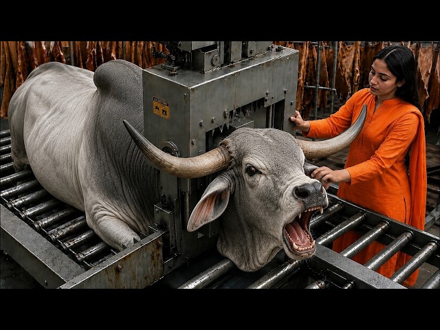 Inside Grey Brahman Bull Processing Factory: White Horn & Million-Dollar Luxury Grey Leather Process